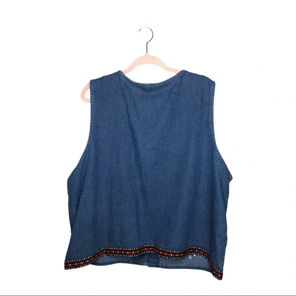 Women’s 2X Denim Embroidered Vest Zip Front Boho Festival Western Hippie Y2K - Picture 5 of 7